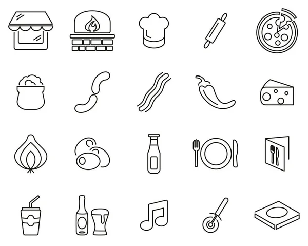 Pizzeria Oder Pizzeria Icons Black White Thin Line Set Big — Stockvektor