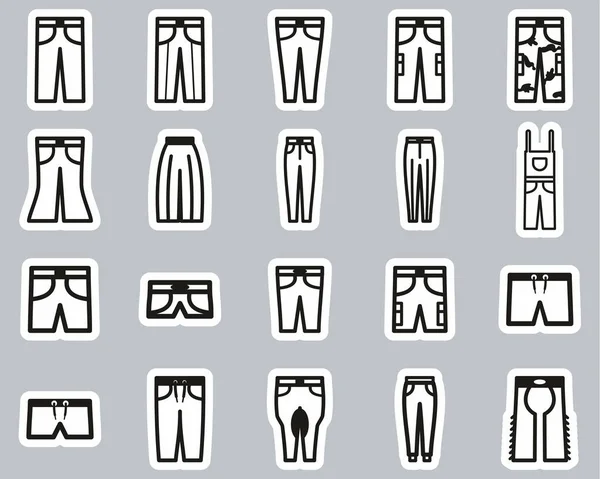 Pants Long Short Icons Black White Sticker Set Big — Vetor de Stock