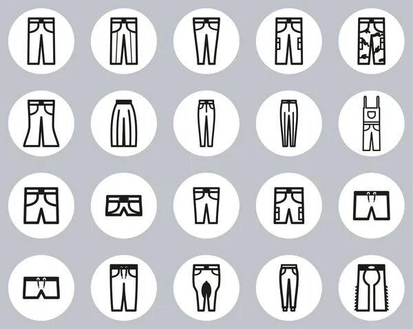 Pants Long Short Icons Black White Flat Design Circle Set — Vetor de Stock