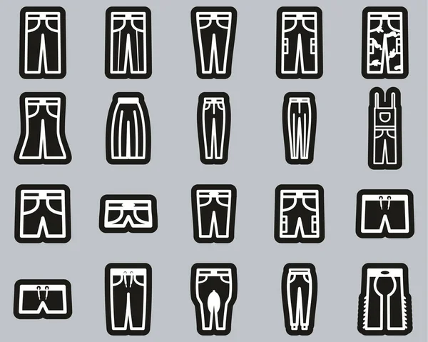 Pants Long Short Icons White Black Sticker Set Big — Vetor de Stock