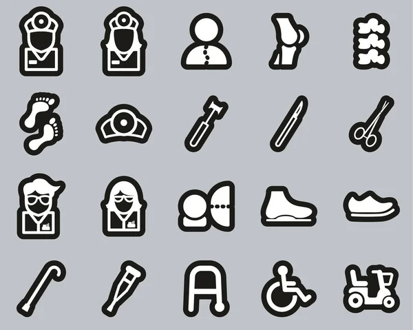 Orthopädische Untersuchung Orthopädische Ausrüstung Icons White Black Sticker Set Big — Stockvektor