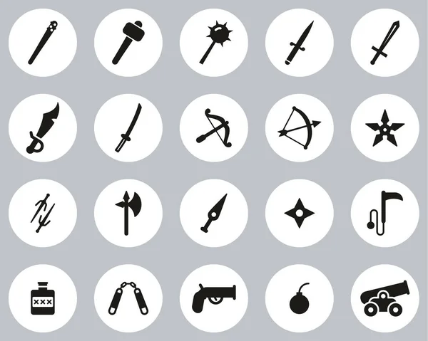 Armas Viejas Armas Antiguas Iconos Blanco Negro Diseño Plano Círculo — Vector de stock