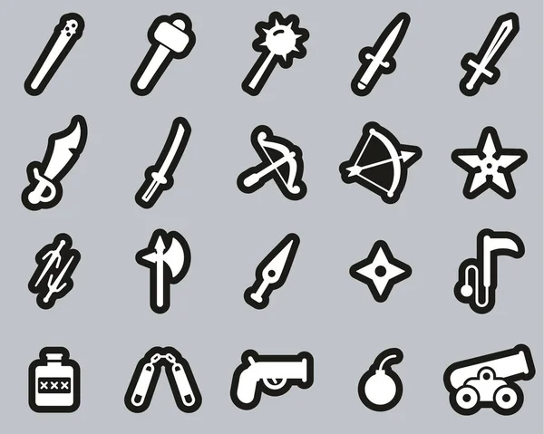 Old Weapons Ancient Weapons Icons White Black Sticker Set Big — Wektor stockowy