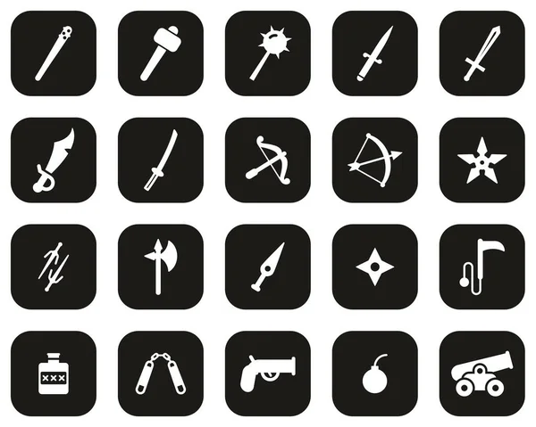 Armas Viejas Armas Antiguas Iconos Blanco Sobre Negro Plano Diseño — Vector de stock