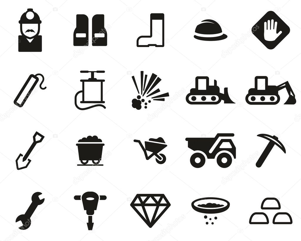Quarry Or Mine Icons Black & White Set Big
