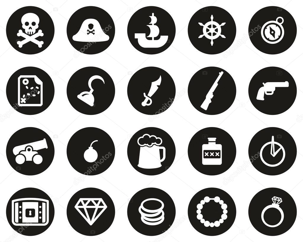 Pirate Icons White On Black Flat Design Circle Set Big