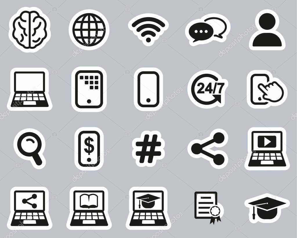Online Education Icons Black & White Sticker Set Big