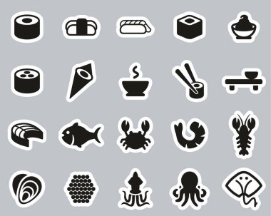 Suşi Simgeleri Siyah & Beyaz Etiketi Büyük Ayarla