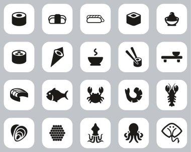 Suşi Simgeleri Siyah & Beyaz Düz Tasarım Büyük Ayarlar