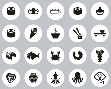 Suşi Simgeleri Siyah & Beyaz Düz Tasarım Çemberi Büyük Ayarla