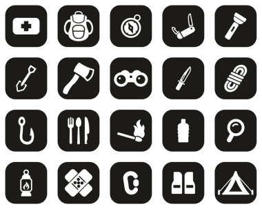 Hayatta Kalma Kiti Simgesi Siyah Düz Dizayn Üzerine Beyaz Simgesi Büyük Ayarlı