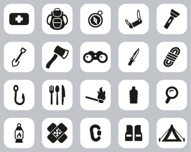 Hayatta Kalma Kiti Simgeleri Siyah & Beyaz Düz Tasarım Büyük Ayarlı