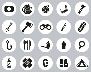 Hayatta Kalma Kiti Simgeleri Siyah & Beyaz Düz Tasarım Çemberi Büyük Ayarla