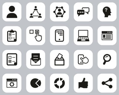 Anket veya Anket Simgeleri Siyah & Beyaz Düz Tasarım Büyük Ayarlandı