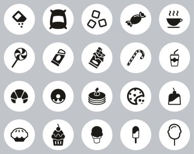 Şeker veya Şeker Gıda ve İçecek Simgeleri Siyah & Beyaz Düz Tasarım Çemberi Büyük