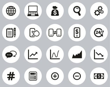 Borsa veya Borsa Simgeleri Siyah & Beyaz Düz Tasarım Çemberi Büyük Ayarları