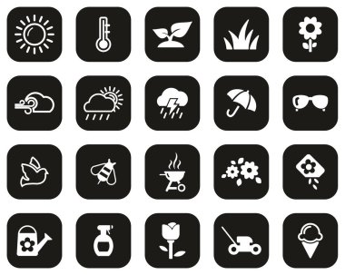 Siyah Düz Dizayn Üzerine Bahar Simgeleri Büyük Ayarlı