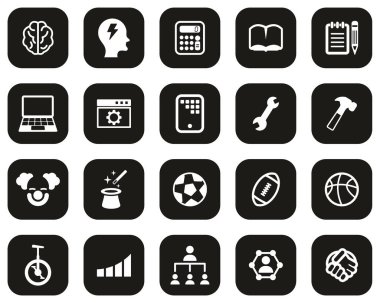 Yetenek & Simgeleri Siyah Üzerine Beyaz Düz Tasarım Büyük Ayarlı