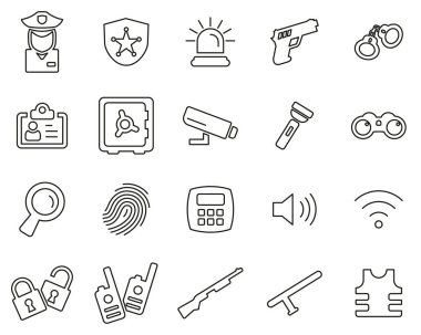 Güvenlik Sistemi & Ekipman Simgeleri Siyah & Beyaz İnce Çizgi Büyük Ayarla