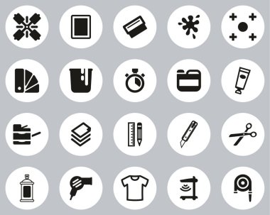 Ekran Yazdırma Simgeleri Siyah & Beyaz Düz Tasarım Çemberi Büyük Ayarla