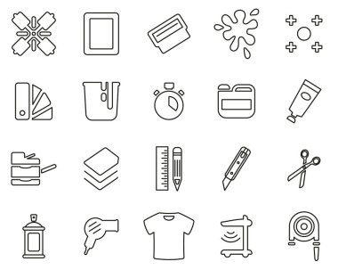 Ekran Yazdırma Simgeleri Siyah & Beyaz İnce Satır Büyük Ayarla