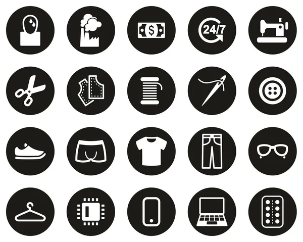 Sweatshop Factory Icons White Black Flat Design Circle Set Big — 스톡 벡터