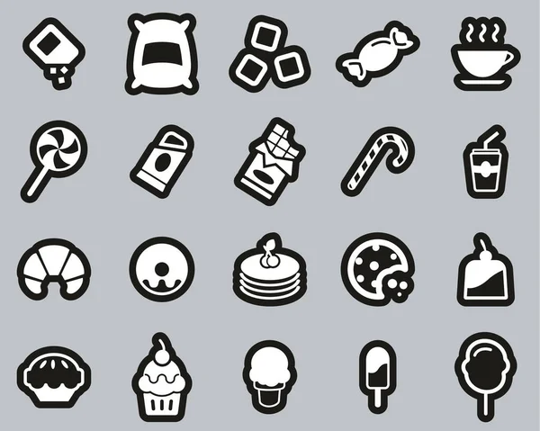 Sugar Sugar Food Drink Icons White Black Sticker Set Big — Stock Vector