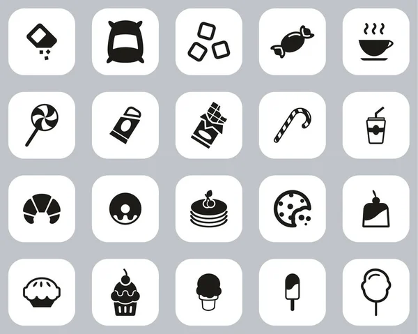 Azúcar Azúcar Alimentos Bebidas Iconos Blanco Negro Flat Design Set — Vector de stock