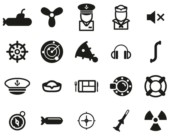 Tengeralattjáró Icons Black White Set Big — Stock Vector