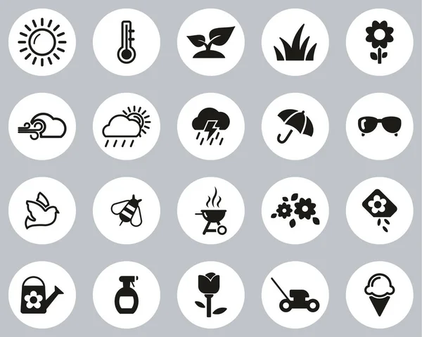 Spring Icons Black White Flat Design Set Big — стоковый вектор