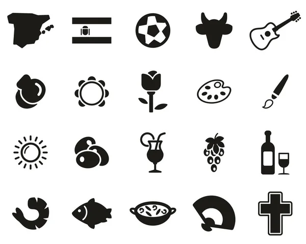 España País Cultura Iconos Blanco Negro Set Grande — Vector de stock