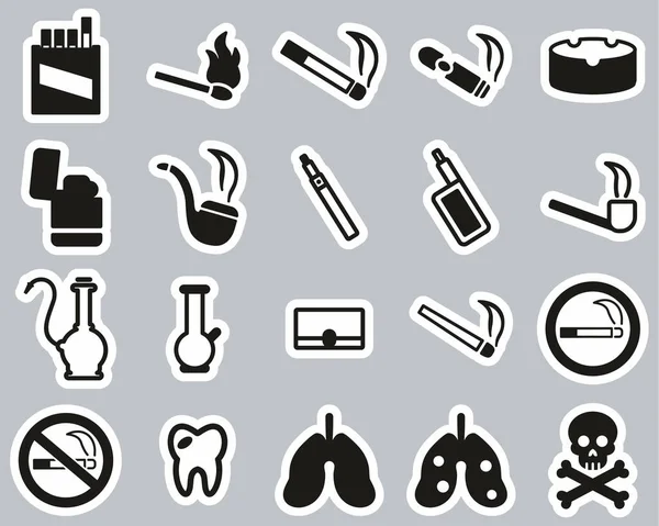 Ikonen Für Rauchen Oder Rauchersucht Schwarz Weiß Aufkleber Set Big — Stockvektor