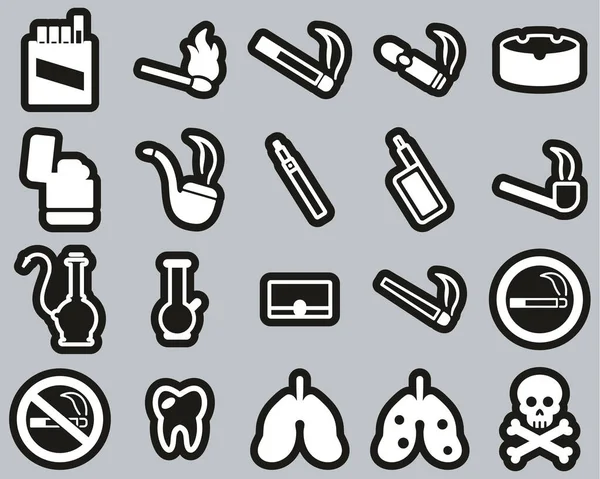 Rauchen Oder Rauchen Sucht Symbole Weiß Auf Schwarzem Aufkleber Set — Stockvektor