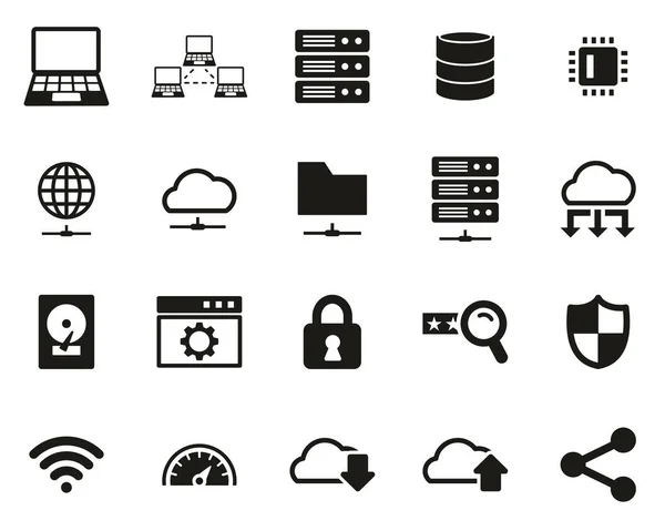 Server Data Center Pictogrammen Zwart Wit Set Big — Stockvector