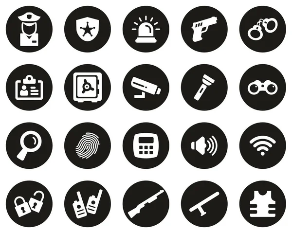 Security System Equipment Icons White Black Flat Design Circle Set — Stock Vector