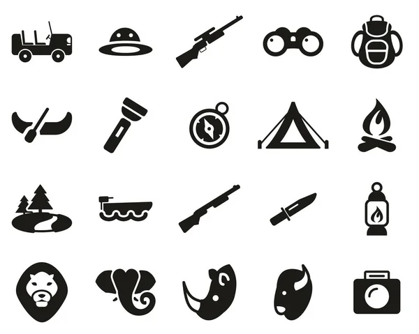 Safari Hunting Icons Black White Set Big — 图库矢量图片