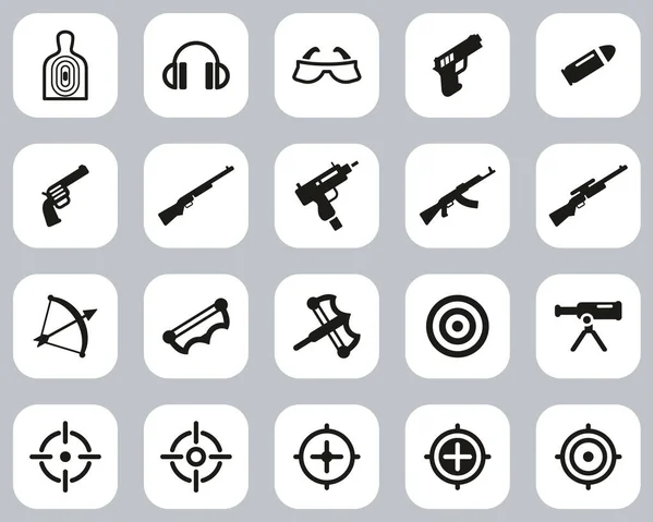 Shooting Range Icons Black White Flat Design Set Big Stock Illustration