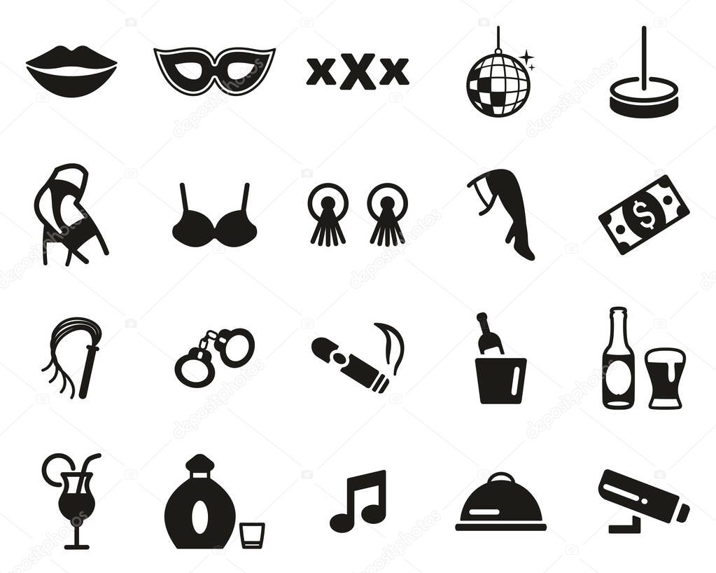 Strip Club Icons Black & White Set Big