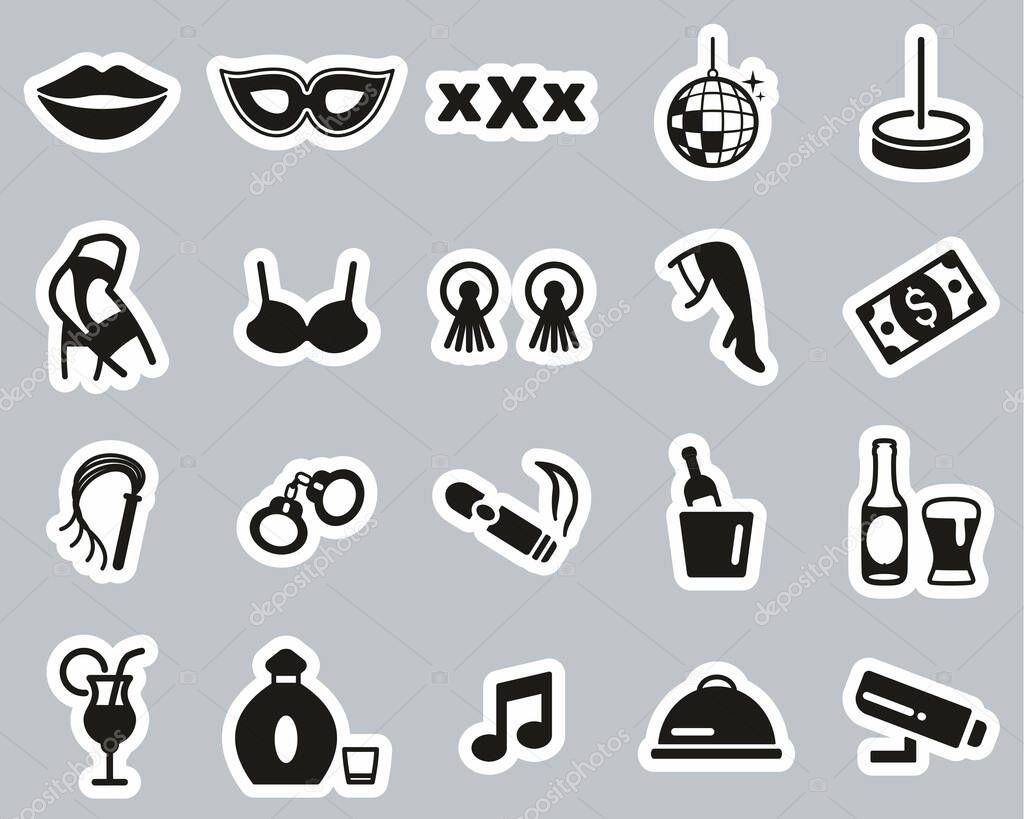 Strip Club Icons Black & White Sticker Set Big