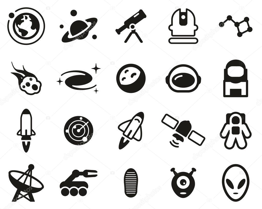 Space Or Space Mission Icons Black & White Set Big