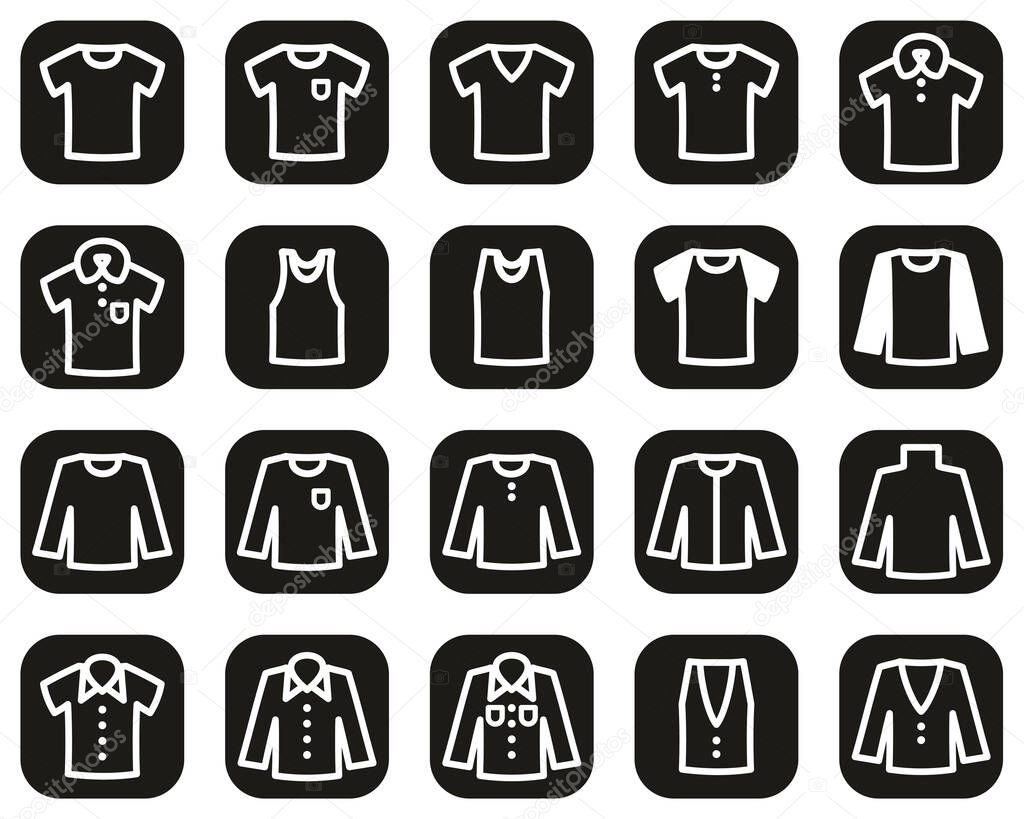 Shirt Icons White On Black Flat Design Set Big