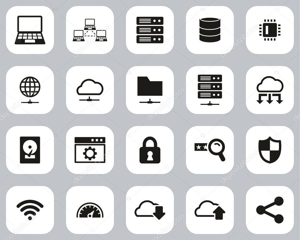 Iconos de servidor y centro de datos Conjunto de diseño plano blanco y ...