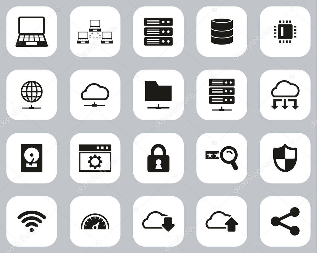 Server & Data Center Icons Black & White Flat Design Set Big