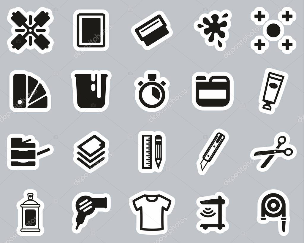 Screen Printing Icons Black & White Sticker Set Big