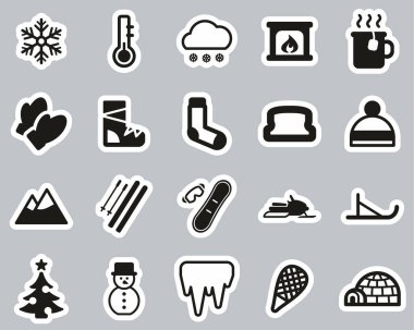 Kış Simgeleri Siyah & Beyaz Çıkartması Büyük Ayarlandı