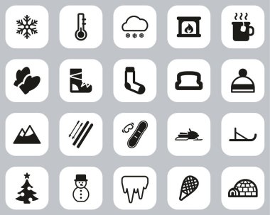 Kış Simgeleri Siyah & Beyaz Düz Tasarım Büyük Ayarlar