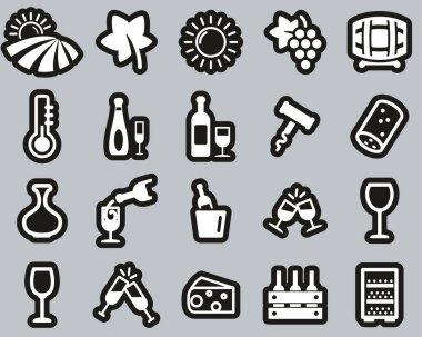 Şarap ya da Şarap Simgeleri Siyah Etikette Beyaz Büyük