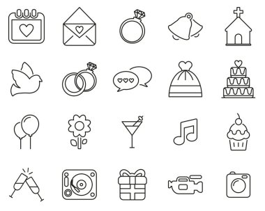 Düğün Simgeleri Siyah & Beyaz İnce Çizgi Büyük Ayarla