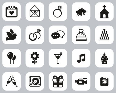 Düğün Simgeleri Siyah & Beyaz Düz Tasarım Büyük Ayarlar