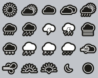 Siyah Etikette Beyaz Hava Simgeleri Büyük Ayarlandı